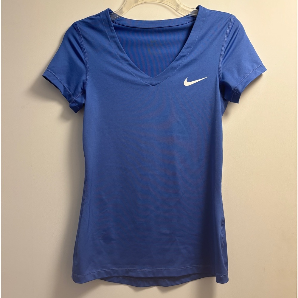 Women’s Blue Nike Dri-Fit V-Neck Short Sleeve Shirt Size Small
